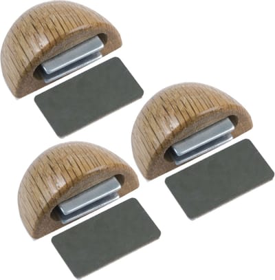 AMIG Deurstop/deurmagneet - 3x - D48mm - zelfklevend - eiken - kunststof