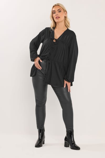 Yours Top Met Gestrikte Voorkant En Plooitjes In Zwart Size 42