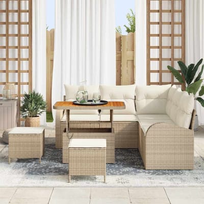 vidaXL - Tuinbank - Set - 8 - st - 7-Aantal - zitplaatsen - Beige - en - Crème