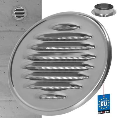 Rond Ventilatierooster 100 mm - Roestvrij Staal met Schroefflens - Bescherming tegen Insecten