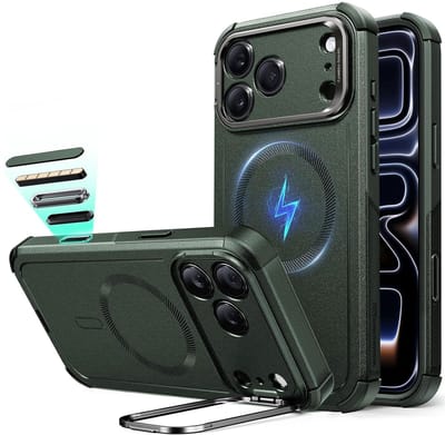 ESR Hoesje Geschikt voor iPhone 17 Pro - Cyber Tough Stand - Compatibel met MagSafe / Qi2 - Back Cover met Standaard - Kickstand - Camera Control - Groen