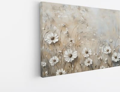 Canvas Schilderij - Subtiele Bloemenweide - Rustgevende Natuurprint - Foto op canvas - Wanddecoratie - Scandinavisch en Minimalistisch - 45x30