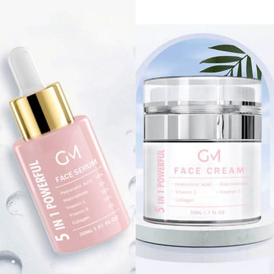 GOOD MOOD SUPPS® Vitamine C serum + dagcrème | Collageen | Hoog gedoseerd | Celvernieuwing | Anti-Aging | Hydratatie | 5 in 1 | 30% Vitamine C | 10% Hyaluronzuur | Vitamine E | Collageen | Gezichtsverzorging set | Cadeaupakket man/vrouw | Geschenkset