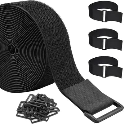 QTTVBTNA - Nylon Klittenband Riem - 5m x 3.8cm - Inclusief 20 Gespen - Verstelbare - Herbruikbare Organisatieband voor Kabels, Sportuitrusting en Huishoudelijk Gebruik