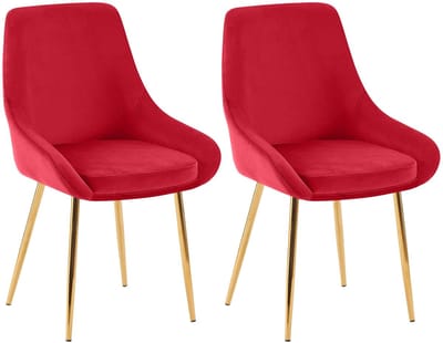 CLP Elmira Set van 2 eetkamerstoelen - Klassiek - Met rugleuning - Met armleuning - Met rugleuning - Velvet - goud/rood