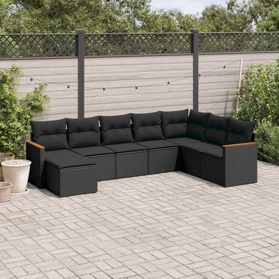 vidaXL - 8-delige - Loungeset - met - kussens - poly - rattan - zwart