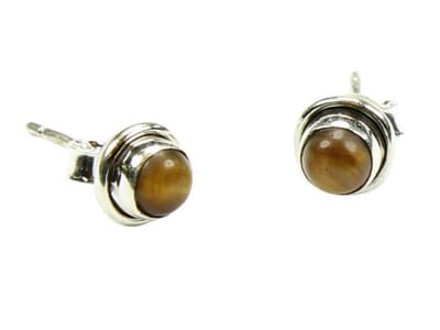 Zilveren knop oorbellen Tijgeroog 925 zilver