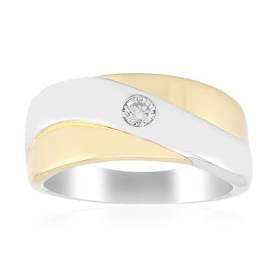 Cavill - 925 Sterling Zilver ring met 0,083 ct I1 (G) diamant - Ronde briljant - Robuuste bezelzetting - Modern elegant met goudaccenten
