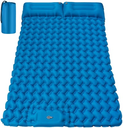 Unyqoos® Ultralichte Zelfopblazende Tweepersoons Campingmatras met Comfortabel Kussen en Snelle Voetpomp