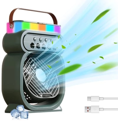 THEROB. Multi Airco Tafelventilator PRO zwart - Mobiele Airco - Luchtkoeler 4in1 - Aircooler - 5 windsnelheden lucht bevochting standen - timer - LED verlichting - Lekvrij. zwart