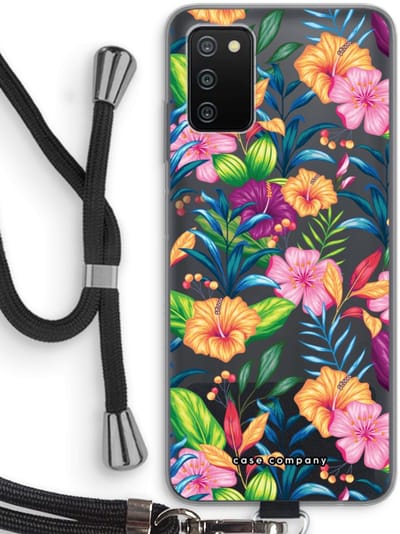Case Company® - Hoesje met koord geschikt voor Samsung Galaxy A03S hoesje met Koord - Tropisch 2 - Telefoonhoesje met Zwart Koord - Bescherming aan alle Kanten en Over de Schermrand