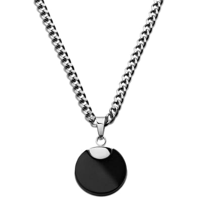 Cruz | Ketting van Zilverkleurig Roestvrij Staal met Massieve Cirkel van Zwarte Onyx