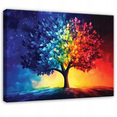 WALLARENA - Canvas schilderij - 100x70 cm - Abstracte boom voor slaapkamer, woonkamer, keuken op doek