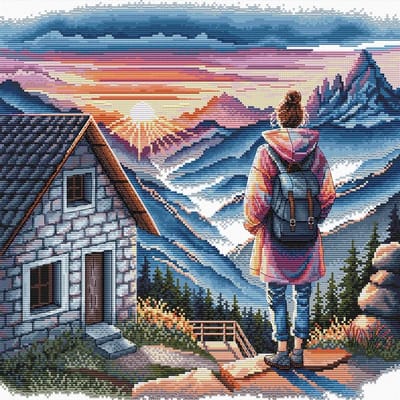 Borduurpakket AVA Stitch - Sunrise in the Mountains - Zonsopgang in de Bergen - 112