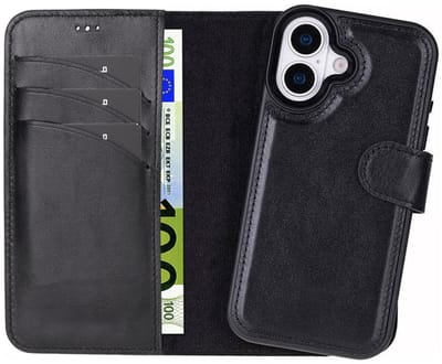 Pulledro geschikt voor iPhone 17 Uitneembare Lederen BookCase - MagSafe - RFID - Rustic Black