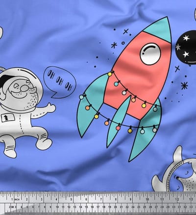 Katoen Poplin Stof - Cartoon Print - Kleding Maken - Gedrukt Ontwerp - Per Meter - Lavendel Blauw