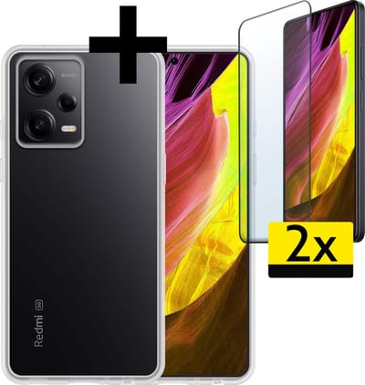 Hoesje - Met 2x Screenprotector - Geschikt voor Xiaomi Redmi Note 12 Pro+ - Sterk & Shockproof - Back Cover - Siliconen Case - Telefoon Hoes - Telefoonhoesjes - Transparant