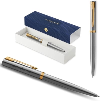 Luxe balpen - Schrijfgerei met gravure - Persoonlijk cadeau - Roestvrij staal design - Medium punt - Zilver