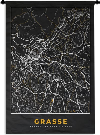 Wandkleed - Wanddoek - Frankrijk - Stadskaart - Grasse - Plattegrond - Kaart - 120x180 cm - Wandtapijt