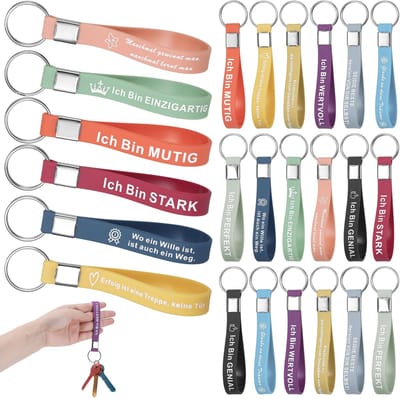 Dailygoods- Sleutelhanger 24 Stuks Inspirerende Citaat - Siliconen/Rubberen Sleutelhangers - Meerkleurig - Voor Collega's/Leraren - Positieve Woorden - Kwaliteit van Leven - Sleutels