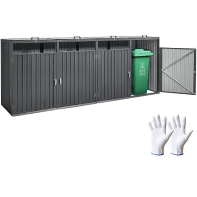 VEVOR Afvalbakbox, 4x 240 L Afvalbakhuis voor Buitengebruik, Gegalvaniseerde Stalen Afvalcontainer, Afvalbakdeksel, voor Gebruik in de Tuin, Achtertuin en op het Terras
