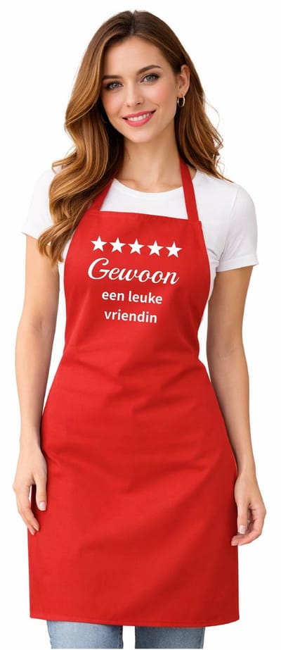 Keukenschort - Schort - BBQ schort - unisexschort - kookschort - 100% katoen - 65 x 90 cm - kleur rood - Gewoon een leuke vriendin