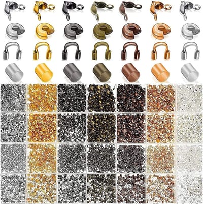 2100 Stuks Crimp Kralen Sieraden Kit met Messing, Knijp Kralen Buis Kraaltips Knoophoezen Knijpkralen, Crimp Kralen Covers, van Toepassing op voor Oorbel Ketting(Zeven Kleuren)