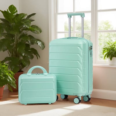 MIVRAY Kofferset 2-delig Met 14 En 19 Inch Kosmetische Koffer Abs Hardcase Mintgroen Lichtgewicht En Waterbestendig Voor Weekendreizen