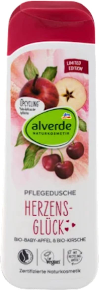 Winter Douchegel Herzensglück - Alverde Naturkosmetik | 1x 250 ml - Appel & Kers | Limited Edition 2025 - Kerst Douchegel