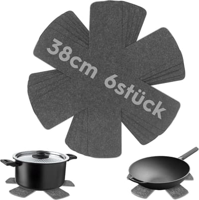 SnelShoppen - Pot Protector Set van 6, 38 cm, Felt Pot Bescherming in Antraciet voor Pannen, Potten en Schalen, Keuken Accessoires, Stacking Beschermi