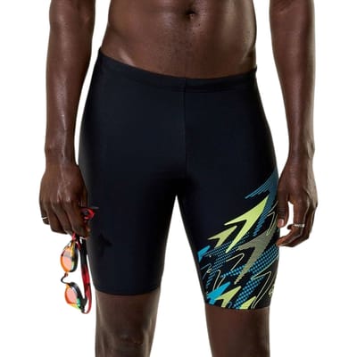 Speedo Medley Logo Jammer Heren - Lange Zwemshort Heren met Vormvaste Pasvorm - Zwembroek Heren met Ondersteunende Voering - Sportzwembroek Heren met Trekkoord - Zwart/Groen - S