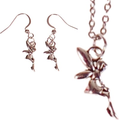 Set - Kinderketting 45cm RVS - Zilverkleurige Oorbellen - Hangertjes Klein Elfje Zilverkleurig 1,5cm