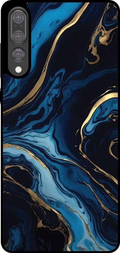 Smartphonica Telefoonhoesje Geschikt voor Huawei P20 Plus met marmer opdruk - TPU backcover case gold blue marble design - Goud Blauw geschikt voor Huawei P20 Plus
