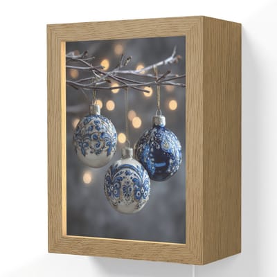 Wandlamp 15x20 cm - Oplaadbaar - Kerstbal - Versierd - Blauw - Wandlampen binnen woonkamer - Slaapkamer lamp met kabel - Decoratieve nachtlamp - Vloerlamp snoer