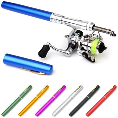 1M / 1.4M Pocket Opvouwbare Vishengel Reel Combo Mini Pen Vishengel Kit Telescopische Vishengel 1.4M groen
