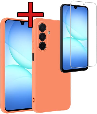 Hoesje - Met Screenprotector - Geschikt voor Samsung Galaxy A17 - Sterk & Shockproof - Telefoon Hoes - Back Cover - Siliconen Case - Telefoonhoes - Perzik