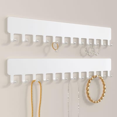 Famanu – Kettinghouder voor aan de muur set van 2, wandmontage organizer voor kettingen met ophangpunten, wit