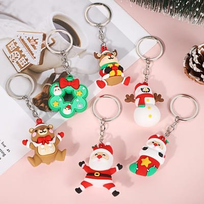 Lot de 6 porte-clés Père Noël mignons, pendentifs bonhomme de neige, cadeaux de Noël pour amis, décorations de fête de Noël Pack of 6 gray
