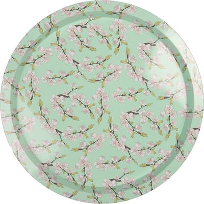 Clayre & Eef Dienblad Ø 32x2 cm Groen Metaal Bloemen