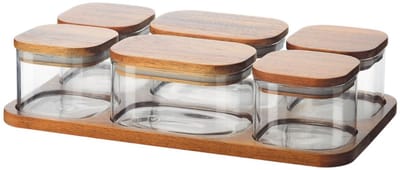 Bricard Glazen Vershoudbakjes - 7-delig - Acacia Hout - BPA-Vrij - Glas