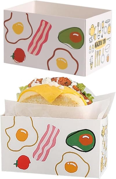 Papieren Take Out Containers - 50 Stuks voor Sandwiches, Mini Burgers en Toast - Ideaal voor Restaurants en Picknicks (Eieren Patroon)
