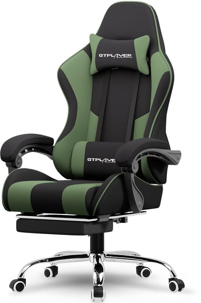GTPLAYER Gamingstoel 135° verstelbaar, ergonomisch, met uitschuifbare voetsteun - Groen stof
