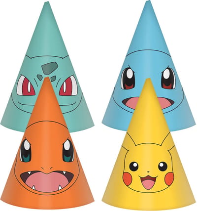 Amscan Pokemon feesthoedjes - 8x stuks - H16 cm - themafeest - kinderfeestje - karton