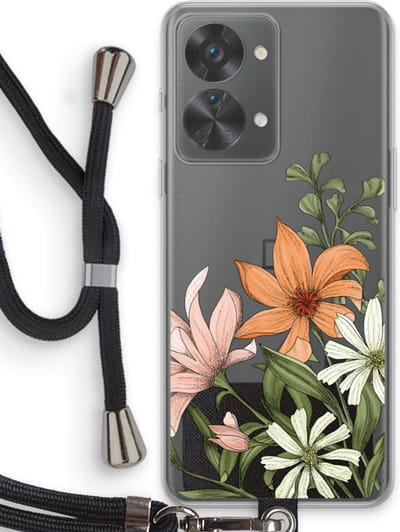 Case Company® - Hoesje met koord geschikt voor OnePlus Nord 2T hoesje met Koord - Floral bouquet - Telefoonhoesje met Zwart Koord - Bescherming aan alle Kanten en Over de Schermrand