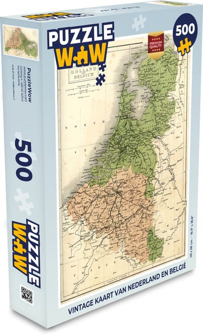 Puzzel Vintage kaart van Nederland en België - Legpuzzel - Puzzel 500 stukjes