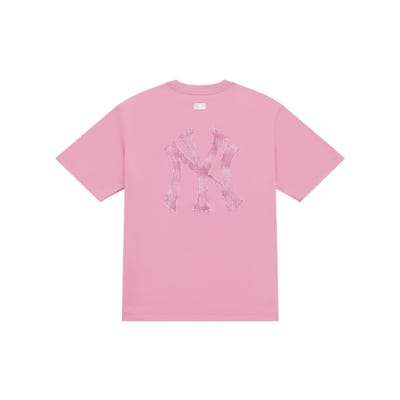 MLB Monogram Serie New York Yankees SS25 Dopamine Sneldrogend Ronde Hals Koel Comfortabel Casual Los Zwart Kort Gebreide T-shirt 3ATSM0953-50PKP S pink