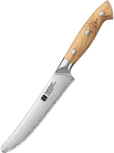 XinZuo X02O Pin Series Kaasmes 15 cm – Professioneel Keukenmes – Olijfhouten Handvat – 3-Laags Composietstaal met Stonewash Afwerking