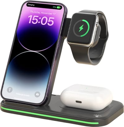 Rolio 3-in-1 Draadloze Oplader - Draadloos Oplaadstation 15W - Lader - Geschikt voor Apple Watch / alle Smartphones / Draadloze oordopjes