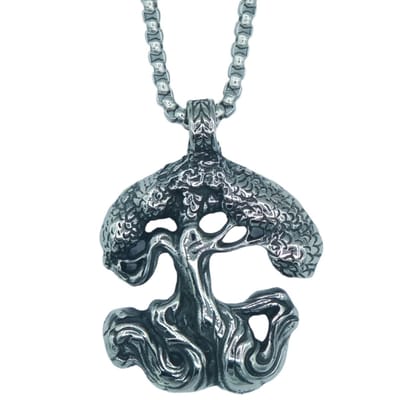 Tesoro Mio Michel - Viking Ketting Met Wereldboom Hanger Yggdrasil – Edelstaal - L 60 cm, B 4 mm - Hanger 4.2 x 3.2 cm
