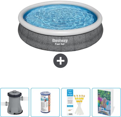 Bestway Rond Opblaasbaar Fast Set Zwembad - Rotanprint - 366 x 76 cm - Inclusief Pomp Filter - Testrips - Zwembadgids